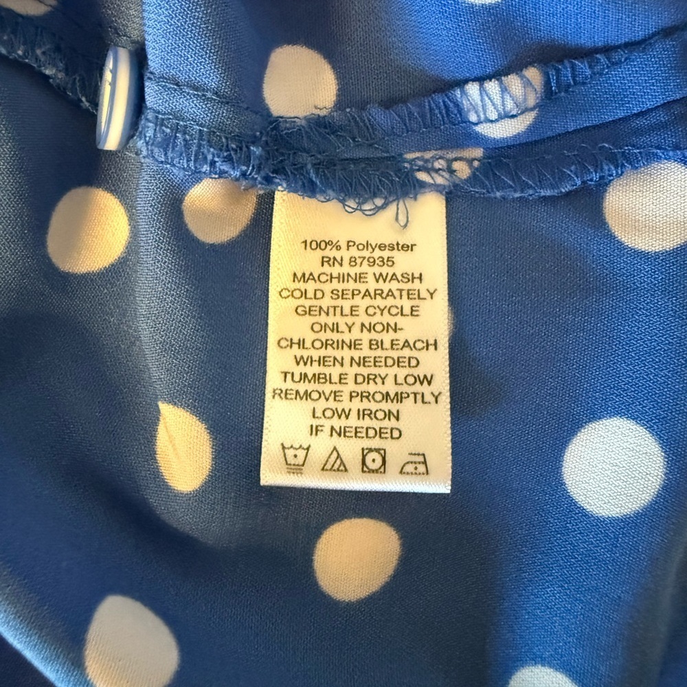 Susan Graver Blue and White Polka Dot Blouse - Picture 7 of 8
